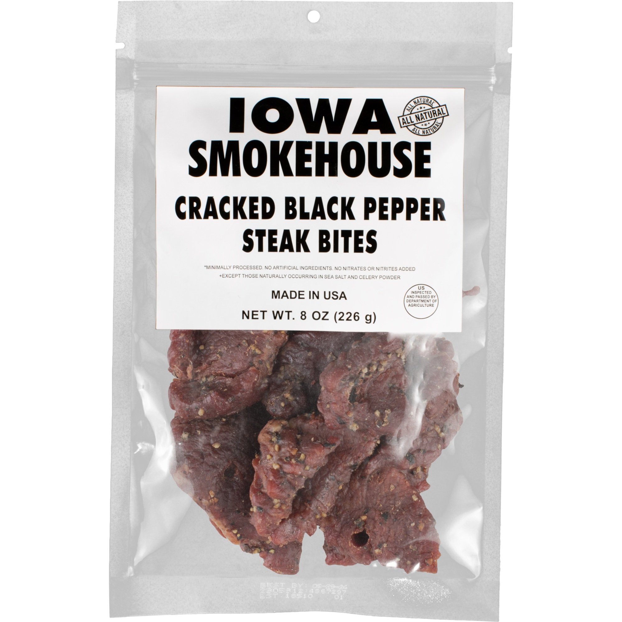 Iowa Smokehouse, 8 oz Steak Bites Cracked Black Pepper, Model# is-sbbp-6ct